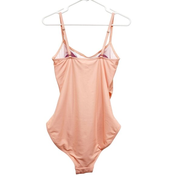 Peach One-Piece Swimsuit  Draped Front Design Adjustable Straps Womens Size L - Picture 2 of 12